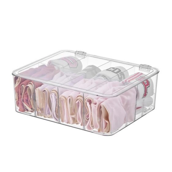 Clear Plastic Underwear Storage Box with Lid