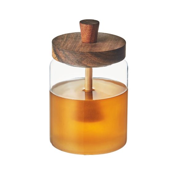 Glass Honey Jar with Acacia Lid and Spoon - 440ml