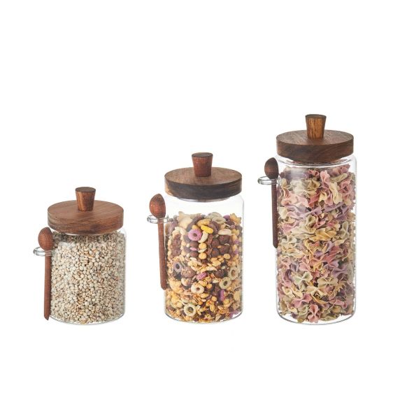 Glass Kitchen Storage Jar with Acacia Lid and Spoon