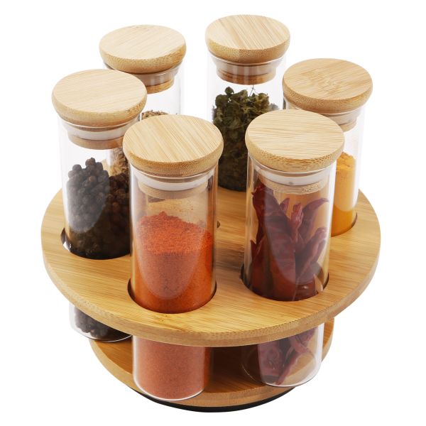 ORNAMI Set of 6 Glass Clear Airtight Spice Jars with Eco-friendly